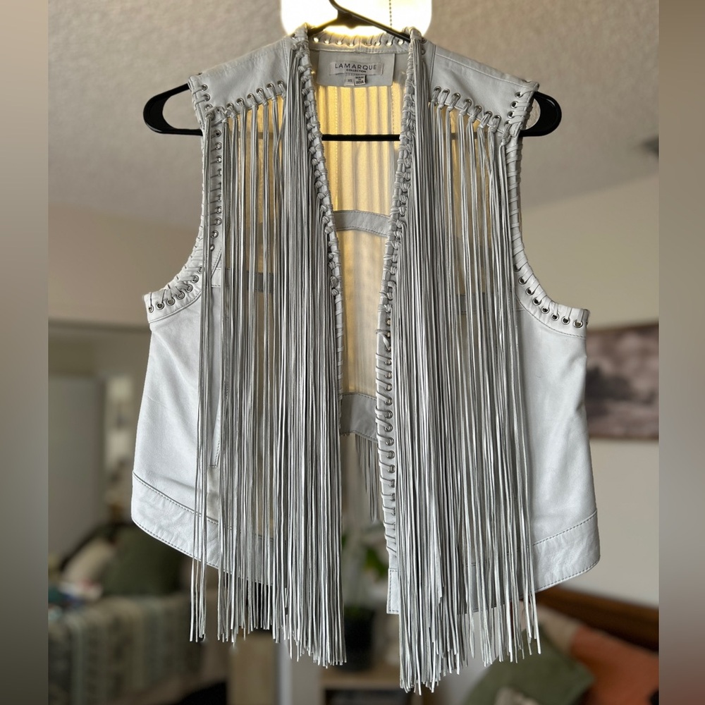 (Limited Edition!) Lamarque Soft Silver Lamb Leather Fringe Vest